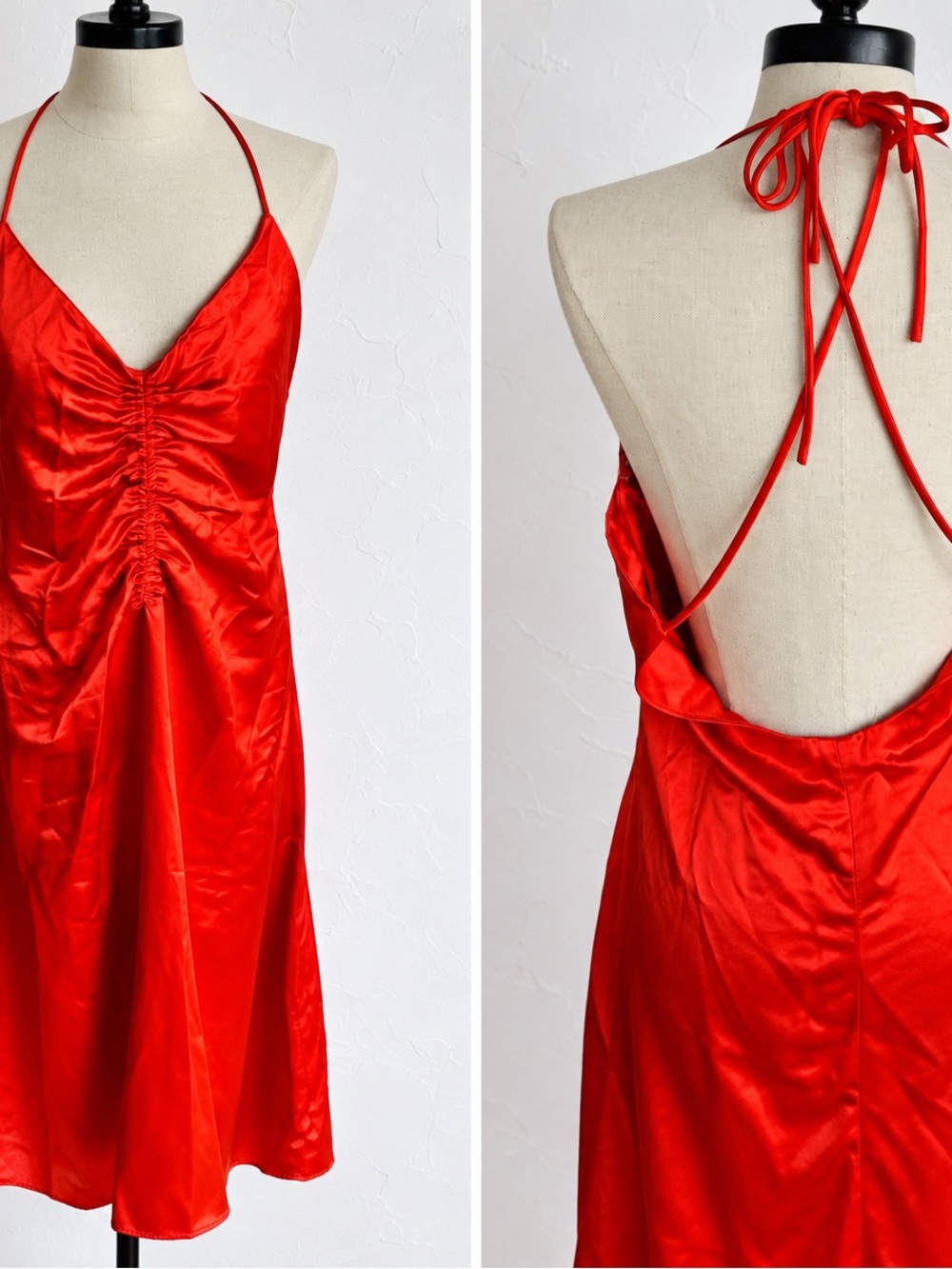Jason Wu Orange Satin Halter Slip Dress with Ruched Front